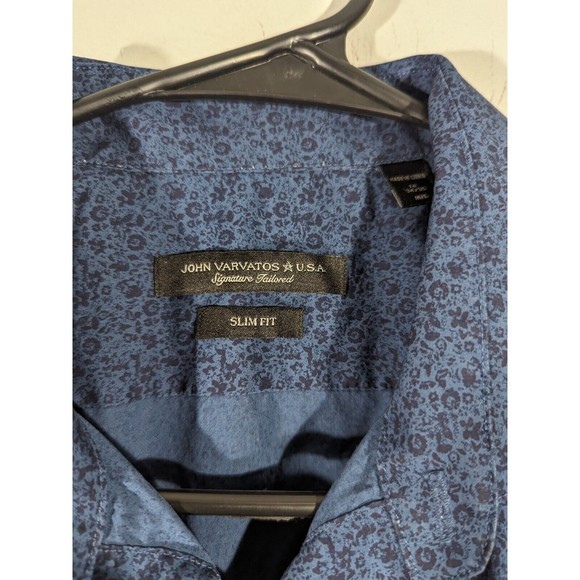 John Varvatos M/L Navy Blue Floral Button Down Slim Fit Shirt Men Size 16 34/35 - Picture 4 of 6